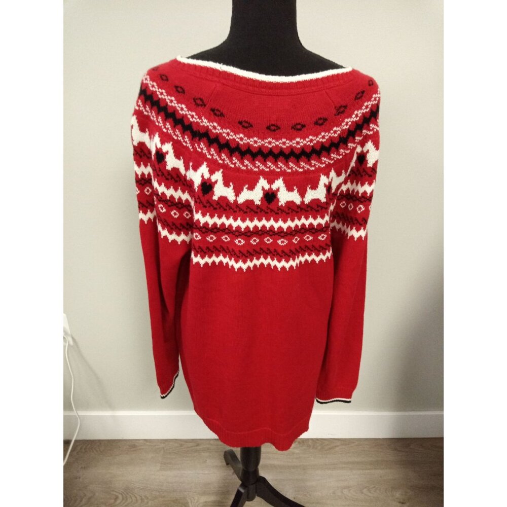 NWT Charter Club Women's Black White Red Crewneck 1x